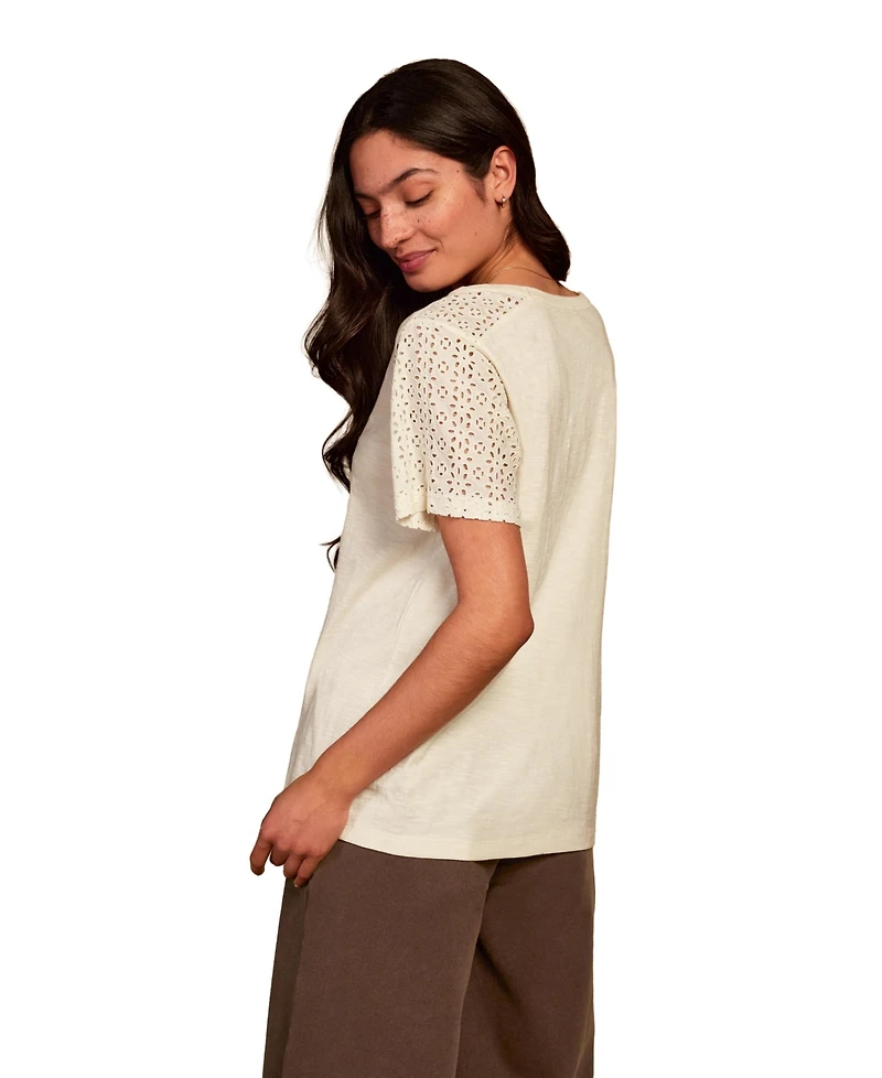 Celtic & Co. Women's Eyelet Sleeve Soft-Drape Jersey T-Shirt