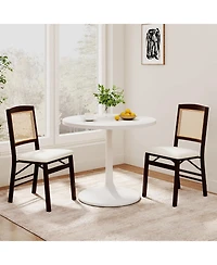Gymax Folding Dining Chairs Set of 2 w/Linen Padded Seat and Rattan Backrest for Kitchen