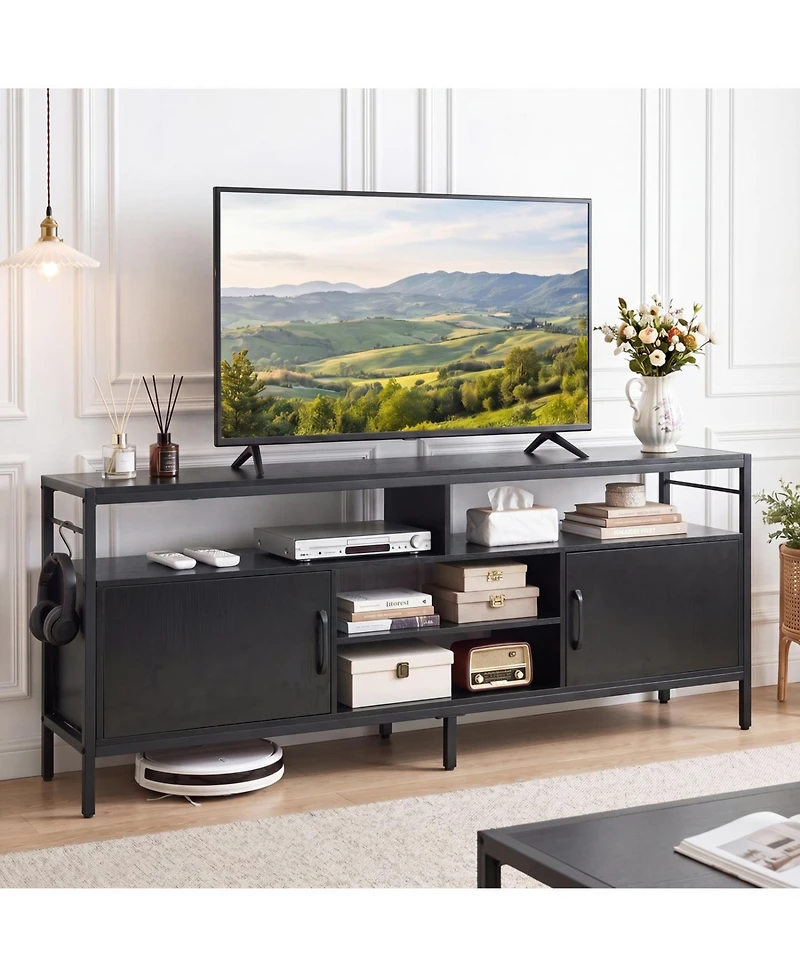 Slickblue 58 Inch Industrial Tv Stand with Cabinets and Adjustable Shelf for TVs up to 65 Inch-Rustic Brown