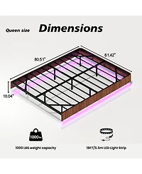 Rainsken Floating Bed Frame with Led Lights, Fluted Wave Curve Wood Frame, Heavy Duty Metal Slats - No Box Spring Needed