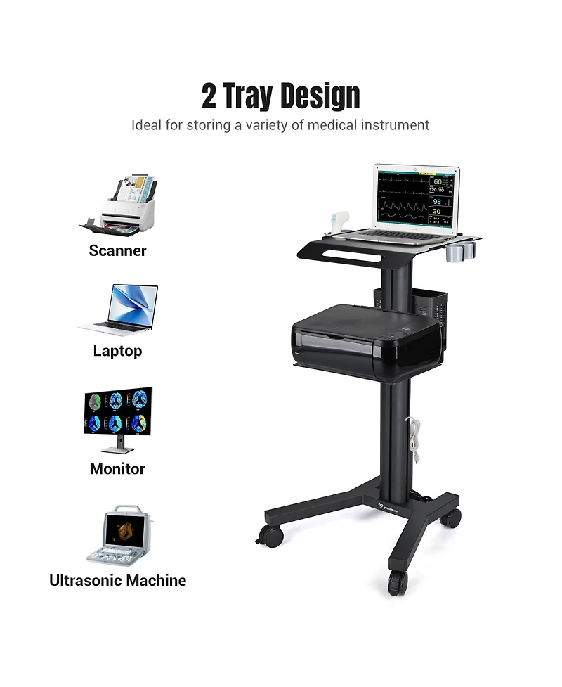 Yescom NexusX MedEvolve 2 Tiers Medical Trolley Mobile Medical Cart Rolling Cart Lab Dental Office