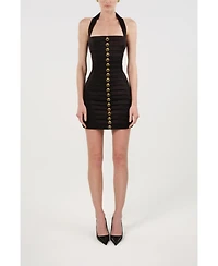 Nocturne Women's Pleated Detail Embellished Mini Dress