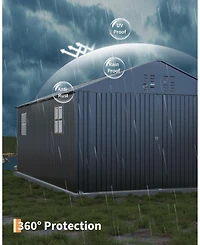 Homfan Fully Enclosed Iron Carport with Double Hinge Doors and 4 Skylight Windows, Heavy Duty Garage Shelter
