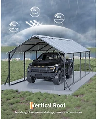 homfan Iron Vertical Rib Carport for Cars Trucks, Heavy Duty Outdoor Metal Vehicle Shelter with Steel Roof