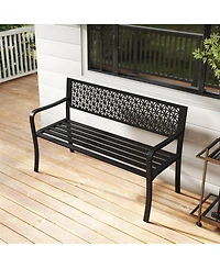 Slickblue Metal Garden Bench with Patterned Back Design for 2-3 Person Seating