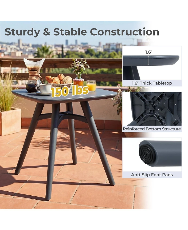 Gymax Square Outdoor Dining Table All-Weather Plastic Patio Bistro Table for 4