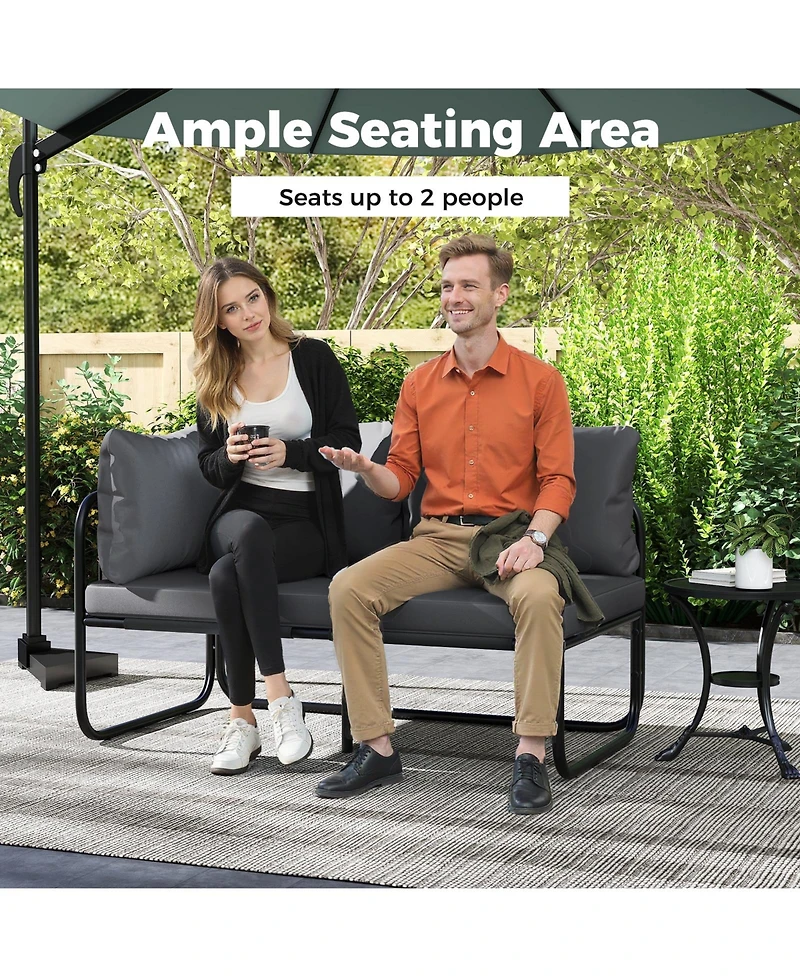 Gymax Patio Loveseat with Removable Pillows and Seat Cushion Side Armrest Metal Frame