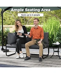 Gymax Patio Loveseat with Removable Pillows and Seat Cushion Side Armrest Metal Frame