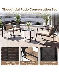 Gymax 3-Piece Outdoor Rocking Bistro Set Patio Rocking Chairs and Coffee Table Set