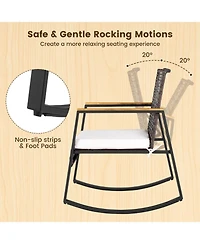 Gymax 3 Piece Outdoor Rocking Chair Set with Coffee Table Water-Resistant Cushions for Porch