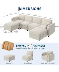 gaomon 135.5" Modular Sectional Sofa, 6 Seater Sectional Couch, U Shaped Sofa with Ottoman