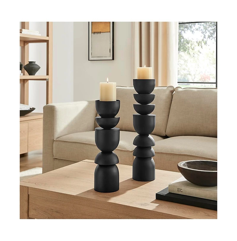 Danya B Stacked Sculptural Metal Candle Holder - Set of 2