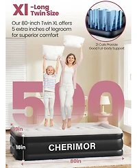 Cherimor 18" Full Air Mattress with Built-in Pump, 600-lb Capacity, Fast Inflation Guest Bed, Honeycomb Support