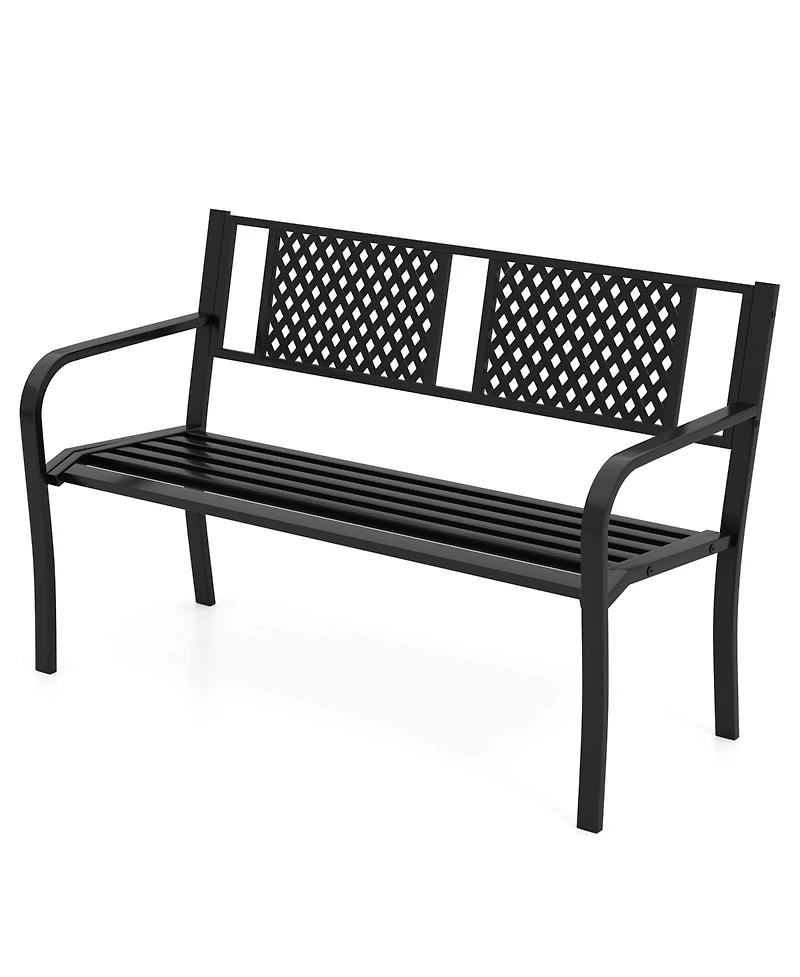 Slickblue Outdoor Loveseat Bench with Metal Frame for Patio, Porch or Garden