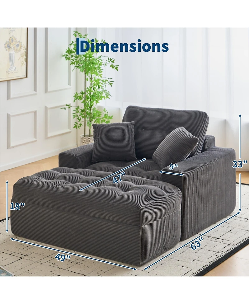 gaomon 63 inch Corduroy Chaise Lounge Chair No Assembly