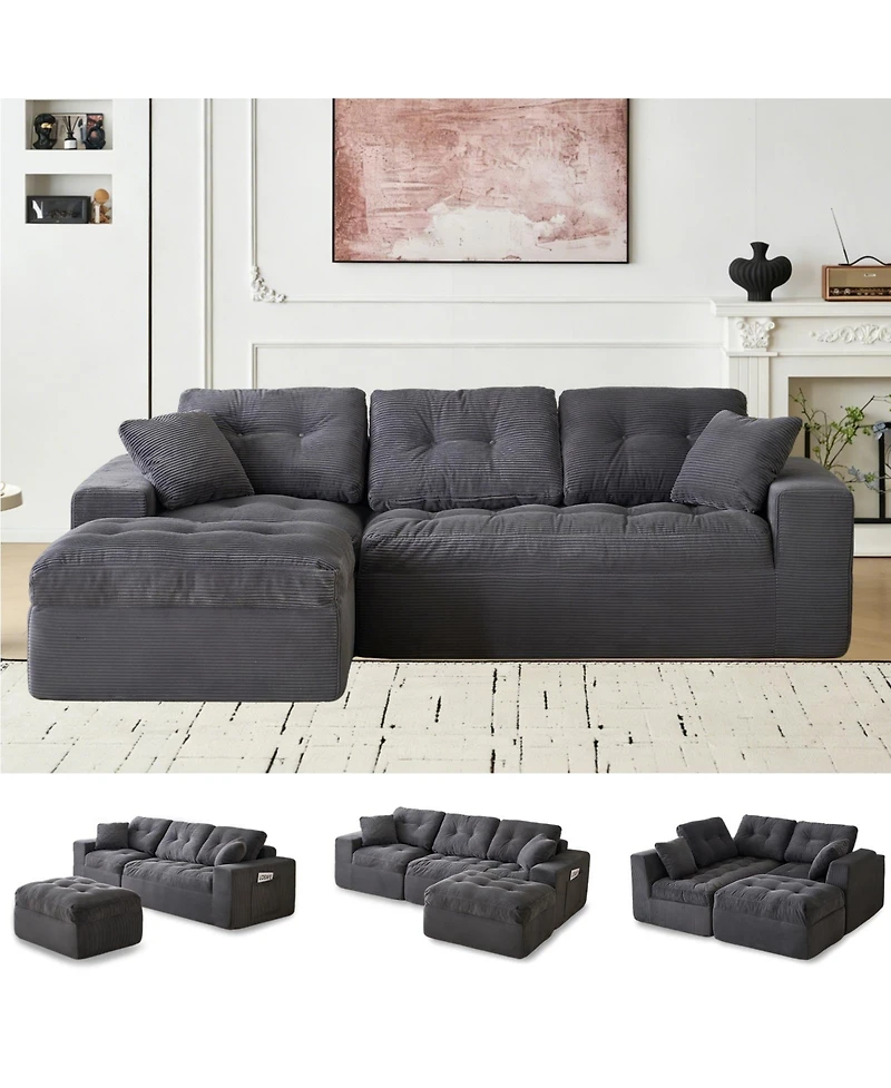 gaomon 104 inch L Shaped Corduroy Sectional Sofa No Assembly