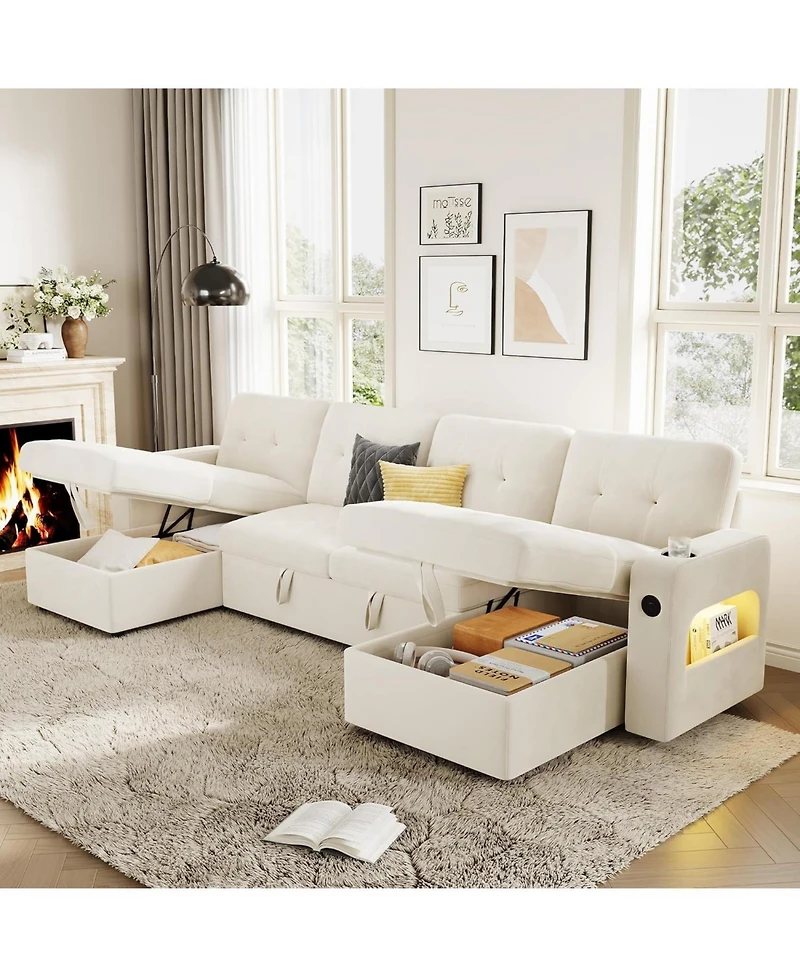 gaomon Modular Sofa with Storage, 107" Sleeper Sofa Bed Sectional Cloud Couch