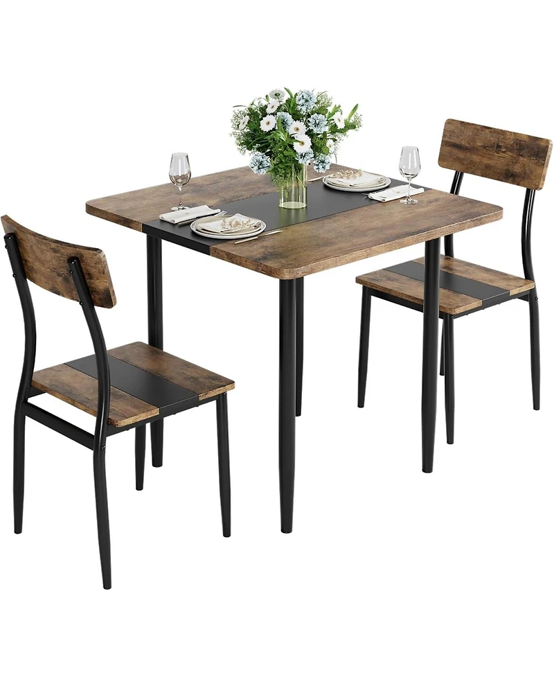 gaomon Dining Table Set, Metal Frame and Mdf Board, Two-Tone Splicing Design