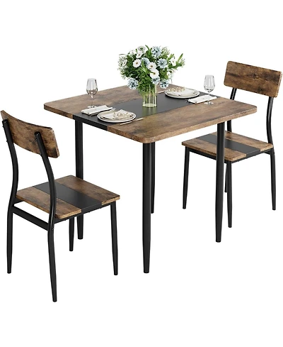 gaomon Dining Table Set, Metal Frame and Mdf Board, Two-Tone Splicing Design