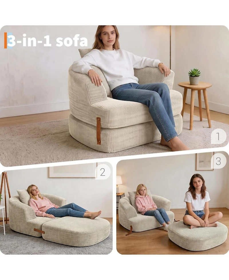homfan 3-in-1 Folding Memory Foam Sofa Bed, Convertible Floor Futon Chair with Washable Cover