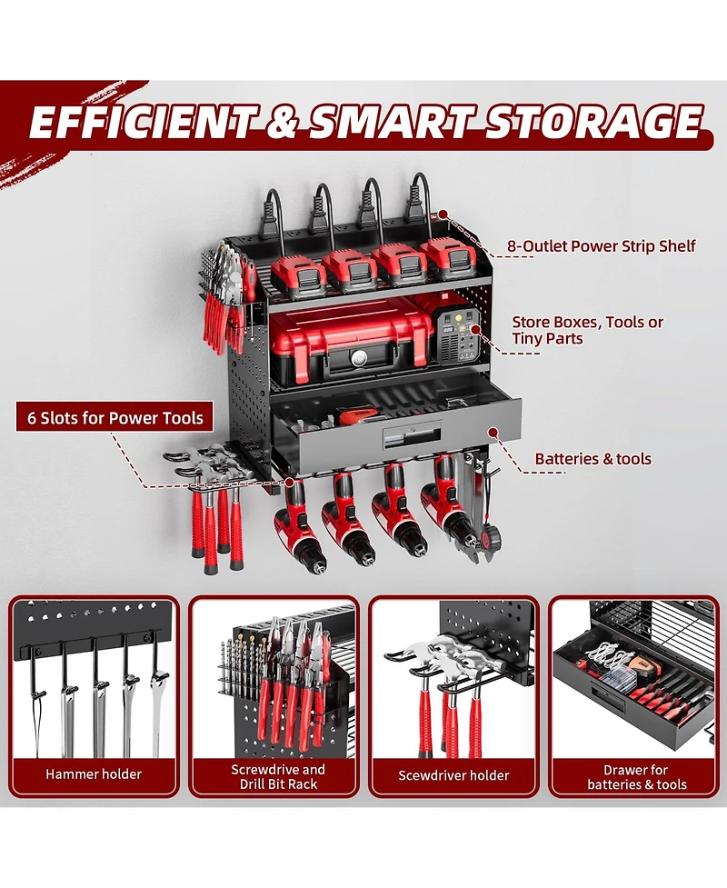 Xdovet Power Tool Organizer Wall Mount 4 Layers Drill Holder Garage Storage Rack