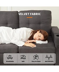 homfan Velvet Sectional Sofa Bed – Chaise Lounge Sleeper Couch with Usb Ports and Cup Holders for Living Room