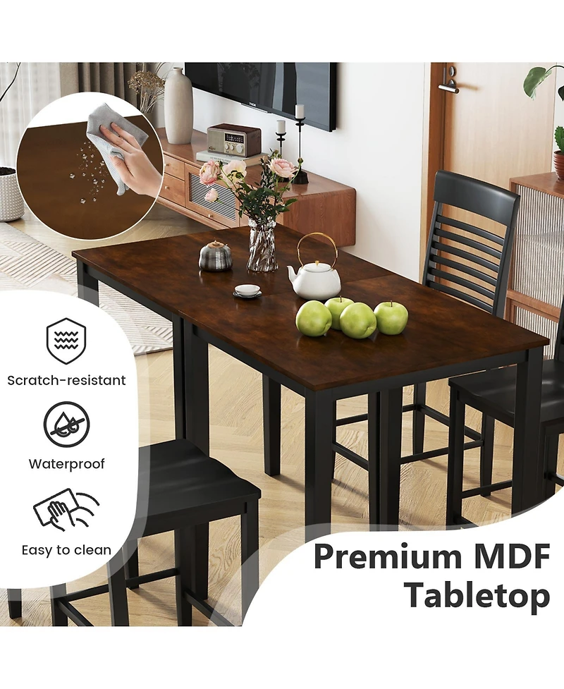 Slickblue 5-Piece Counter Height Kitchen Table Set with Footrest and Wood Frame
