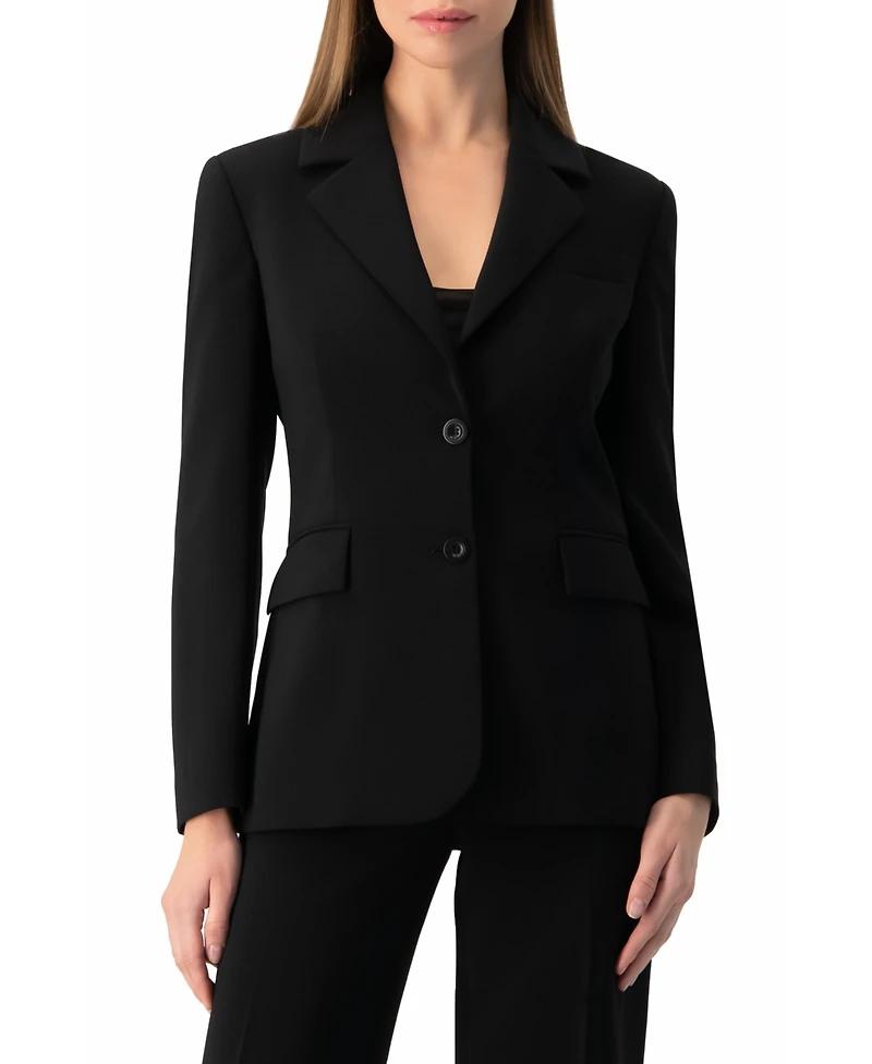Ivonne Women's Tailored Two-Button Black Power Blazer