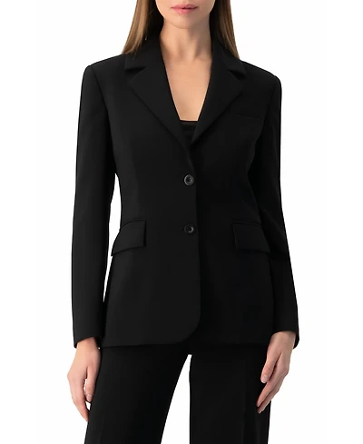 Ivonne Women's Tailored Two-Button Black Power Blazer