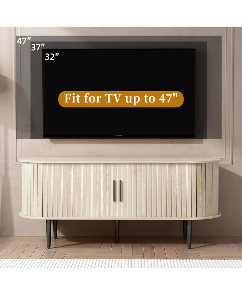 Rainsken 55" Modern Tv Stand, with Storage Compartment and Sliding Door, Entertainment Center Media Console Table, for Living room, Bedroom