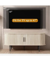 Rainsken 55" Modern Tv Stand, with Storage Compartment and Sliding Door, Entertainment Center Media Console Table, for Living room, Bedroom
