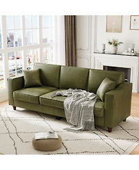 homfan 85 Inches 3-Seater Sofa with 2 Throw Pillows, Faux Leather Couch, Back Cushion, Support Feet for Living Room