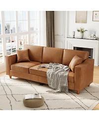 homfan 85 Inches 3-Seater Sofa with 2 Throw Pillows, Faux Leather Couch, Back Cushion, Support Feet for Living Room