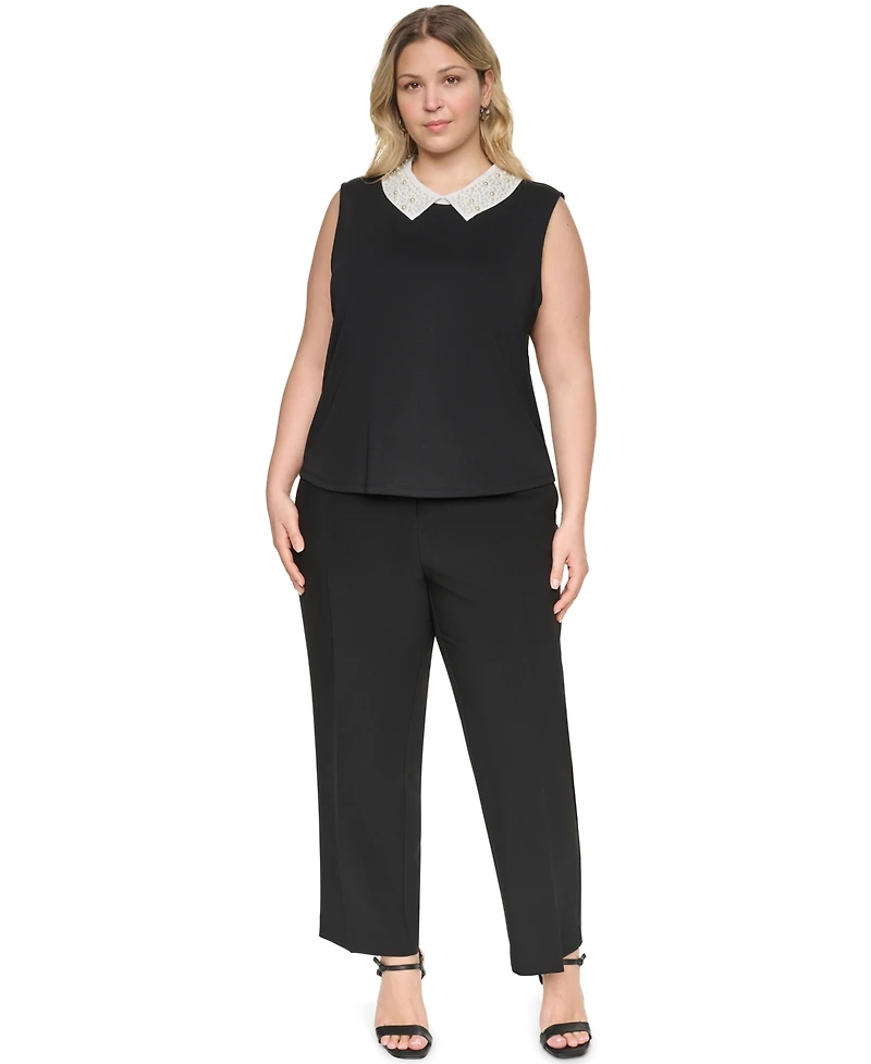 Karl Lagerfeld Paris Plus Imitation Pearl Collar Knit Top