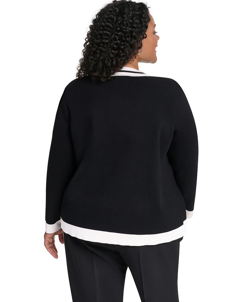 Karl Lagerfeld Paris Plus Tipped Open-Front Cardigan