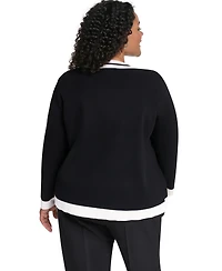 Karl Lagerfeld Paris Plus Tipped Open-Front Cardigan