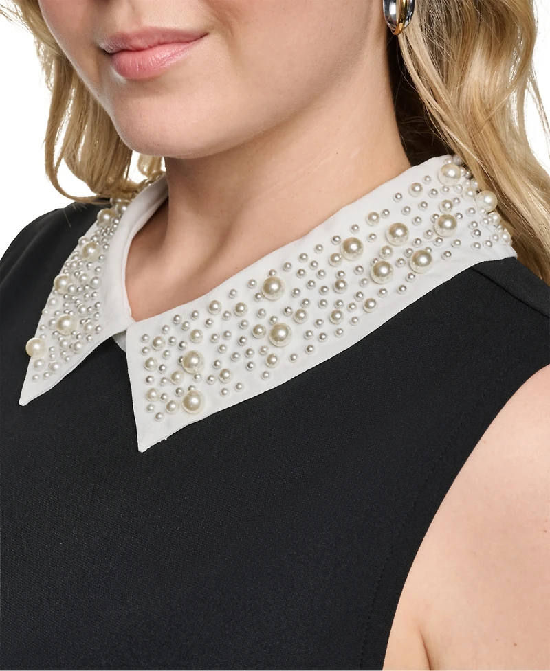 Karl Lagerfeld Paris Plus Imitation Pearl Collar Knit Top