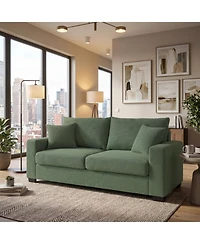 Rainsken Loveseat Sofa, with 2 Throw Pillows, Comfortable Upholstered Couch, Textured Fabric, for Living Room, Apartment, Office, Easy Assembly