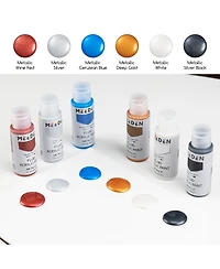 Meeden Fluid Metallic Acrylic Paint Set, 6 Vibrant Colors (2 oz, 60 ml), Rich Pigments, High Flow Art Paints for Artists, Adults, Kids