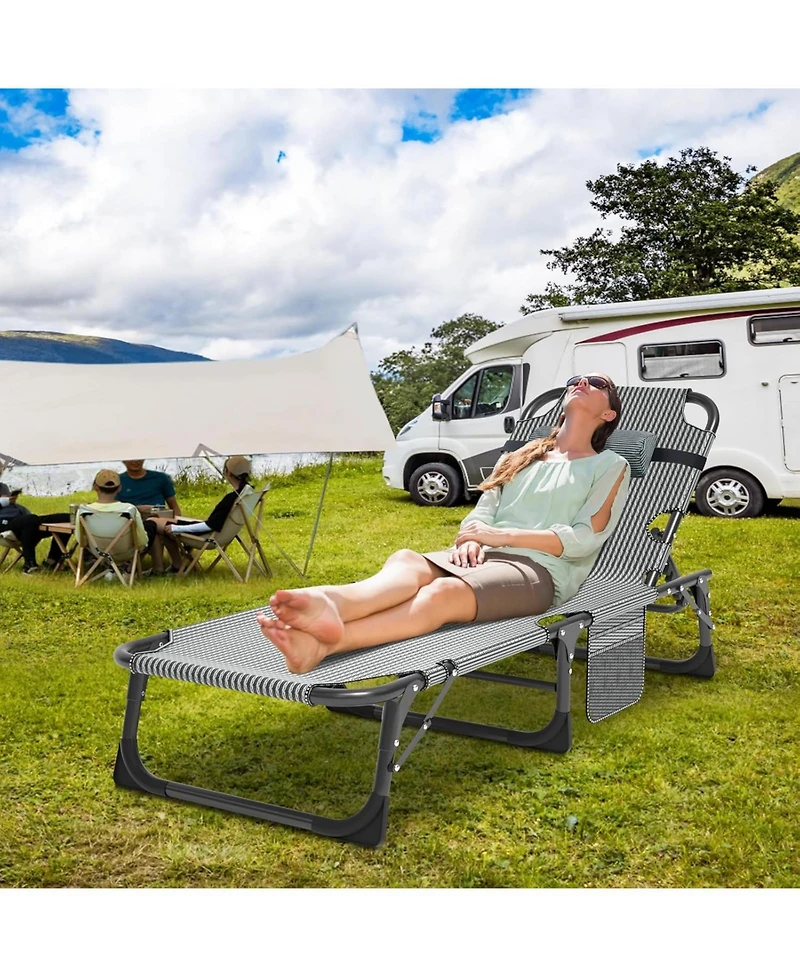 Mooncool Sleeping Cots Folding Chaise Lounge Chairs 5-Position Outdoor for Beach Lawn Camping Pool