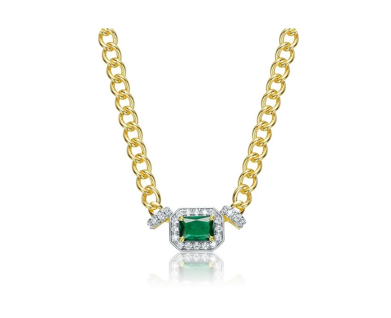 Rachel Glauber Unique 14K Gold Plated Brilliant Cz Link Chain Necklace