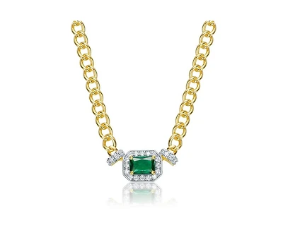 Rachel Glauber Unique 14K Gold Plated Brilliant Cz Link Chain Necklace