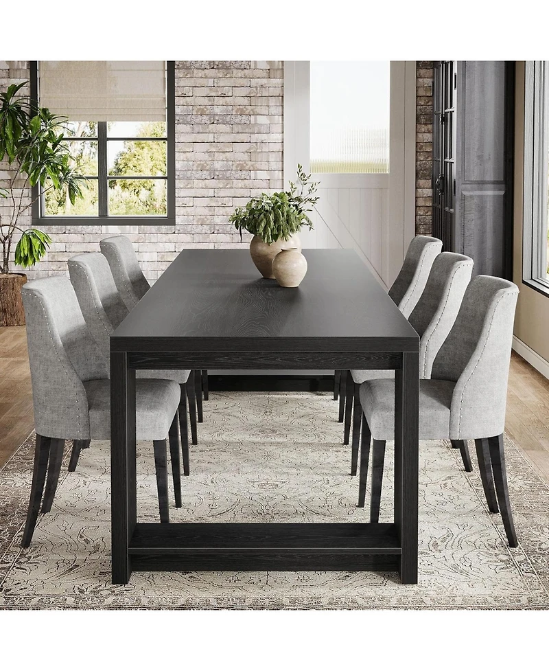 Tribesigns 86.61-Inch Dining Table for 6-8, Farmhouse Narrow Kitchen with Wood Pedestal Base, Extra Long Rectangular Dinner Table, Natural Oak