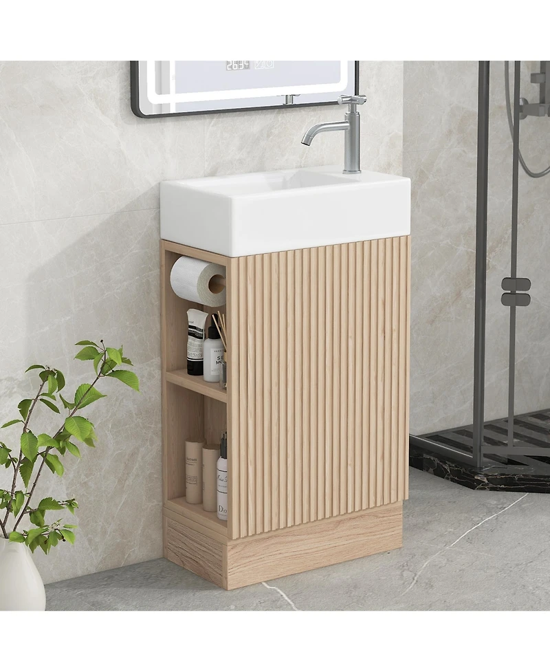 Midola 18.6" Bathroom Vanity with Sink, Bathroom Vanity Cabinet with Two-tier Shelf, Left or Right Orientation