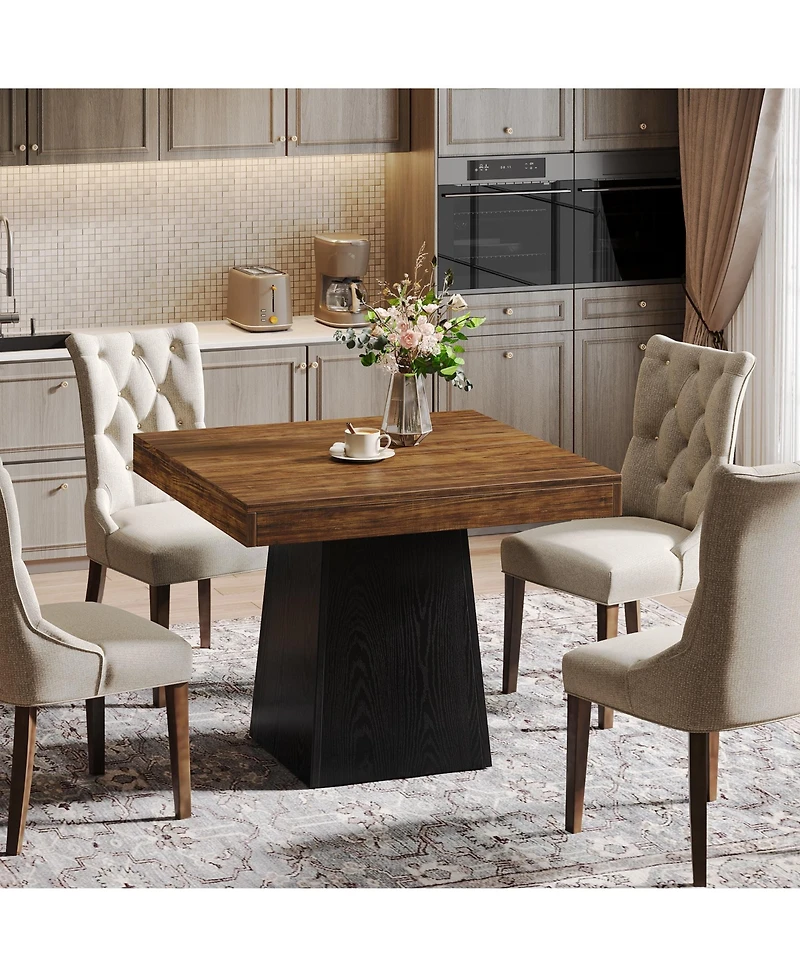 Tribesigns Square Dining Table for 4, 31.5-Inch Kitchen Small Dinner with Sturdy Pedestal Base, Farmhouse Room