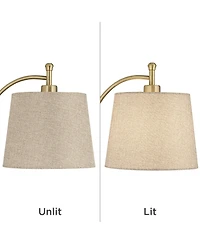 360 Lighting Chester Modern Swing Arm Wall Lamps Set of 2 Brass Plug-in Light Fixture Tan Drum Shade for Bedroom Bedside Living Room Reading
