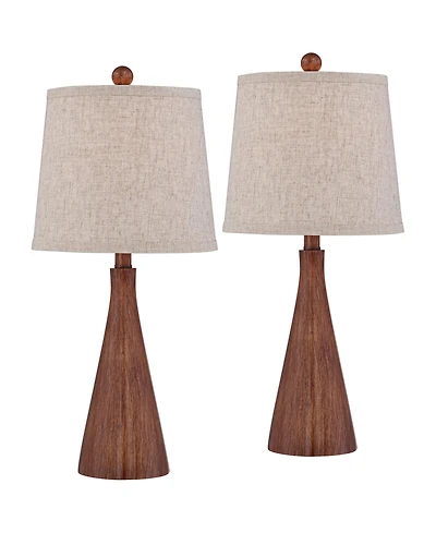 360 Lighting Fraiser 23 1/2" High Cone Small Mid Century Modern Accent Table Lamps Set of 2 Wood Finish Living Room Bedroom