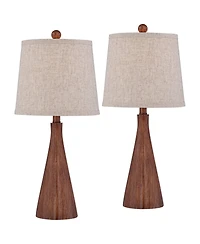 360 Lighting Fraiser 23 1/2" High Cone Small Mid Century Modern Accent Table Lamps Set of 2 Wood Finish Living Room Bedroom
