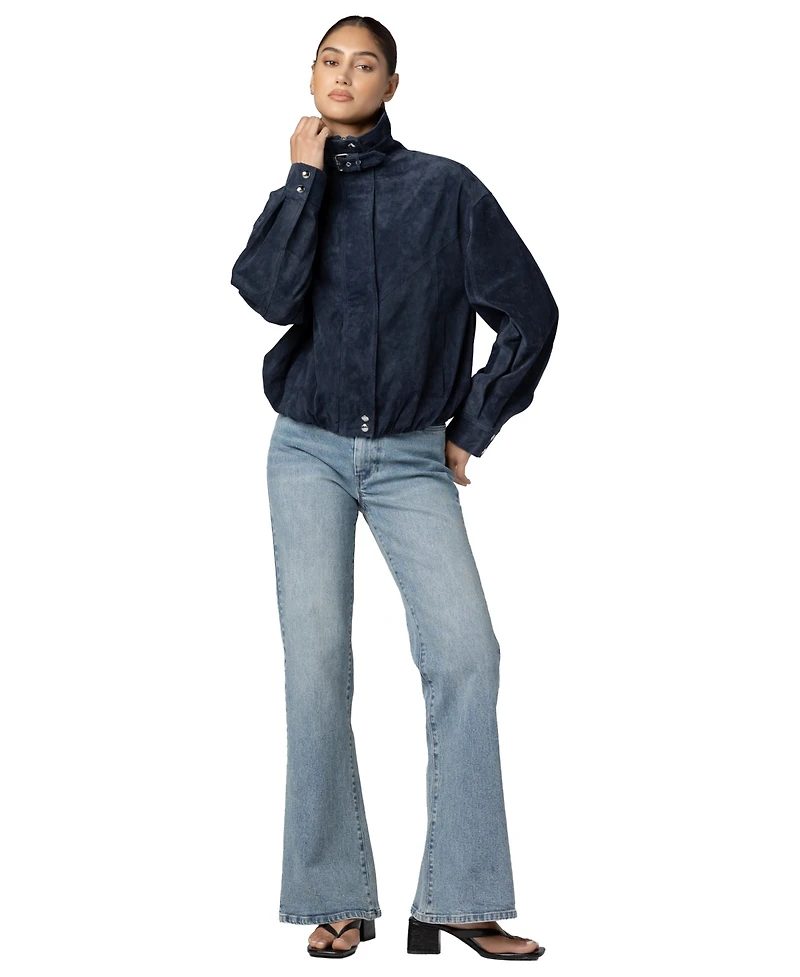 Blank Nyc Women's Midnight Drift High Collar Suede Bomber Jacket