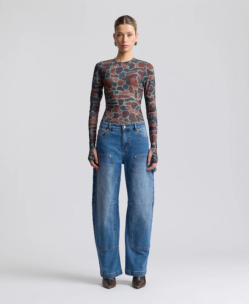 Avec Les Filles Women's Mid-Rise Curved-Leg Jeans